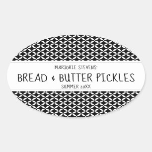 Adesivo Oval Rótulo de latas preto e branco moderno