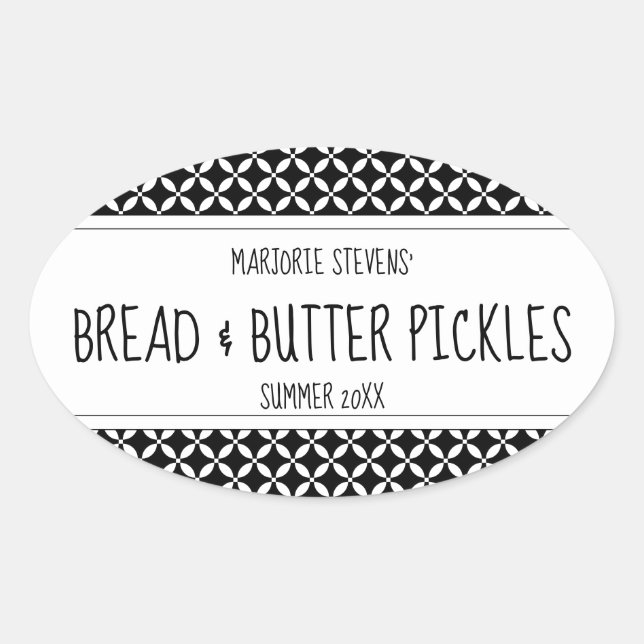 Adesivo Oval Rótulo de latência preto e branco moderno (Frente)