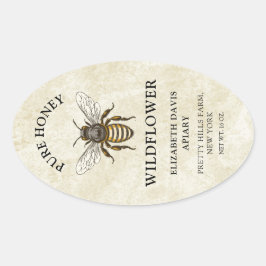 Adesivo Oval Rótulo de mel com abelha estilo vintage