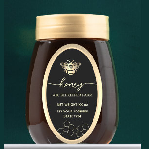 Adesivo Oval Rótulo de mel da Rainha Faux dourado Jar Label