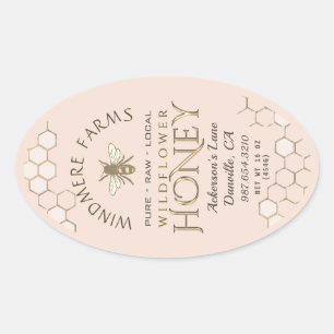 Adesivo Oval Rótulo de Mel de Queenline 16/32oz Abelha de Honey