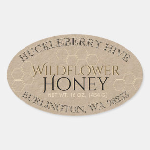 Adesivo Oval Rótulo de Mel Dourado de Mel de Honeycomb Honey K