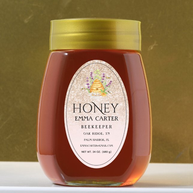 Adesivo Oval Rótulo de Mel Ivory 24 oz Queen-line (Honey jar Sticker)