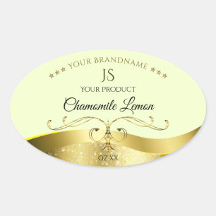 Adesivo Oval Rótulo de Monograma Amarelo-Amarelo-claro para Dec