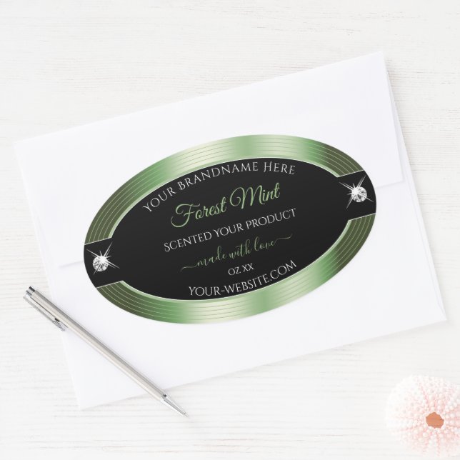 Adesivo Oval Rótulo de produto Brilhantes verdes da Floresta Ne (Envelope)