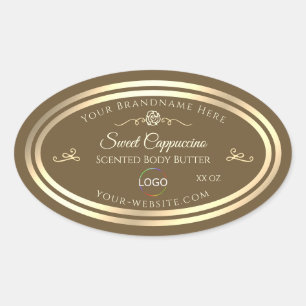 Adesivo Oval Rótulo de produto Castanho de Avelã Quadro Dourado