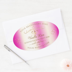 Adesivo Oval Rótulo de produto do Ornamentado Dourado Rosa de l