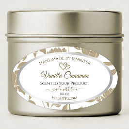 Adesivo Oval Rótulo de Produto Floral Branco e Beige do Coração