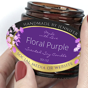Adesivo Oval Rótulo de Produto Floral Elegante Dourado e Puro