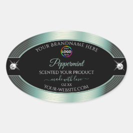Adesivo Oval Rótulo de produto Nobre Black Shiny Icy Teal com l