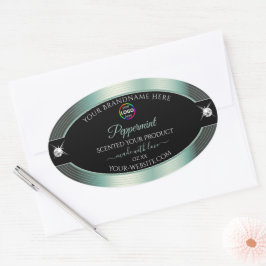 Adesivo Oval Rótulo de produto Nobre Black Shiny Icy Teal com l