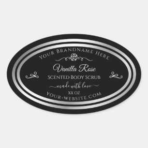 Adesivo Oval Rótulo de produto preto escuro Silver Frame Vintag