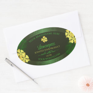 Adesivo Oval Rótulo de Produto Verde Florestal Amarelo-Havaian