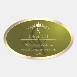 Adesivo Oval Rótulo de produto verde-oliva com monograma de qua