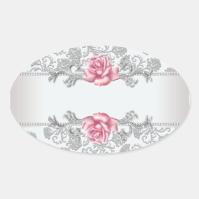 Adesivo Oval Rótulo de Selagem de Envelope Oval Rosa Pink Damas (Frente)