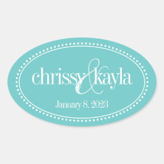Adesivo Oval Rótulo do Monograma, Turquesa, Caroline Casamento