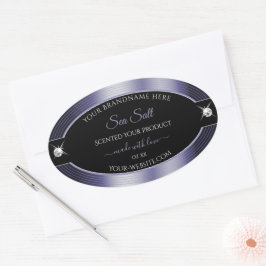 Adesivo Oval Rótulo do Produto Brilhante Luxurioso Azul Negro B