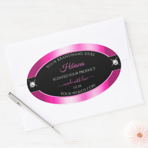 Adesivo Oval Rótulo do Produto Brilhante Luxurioso, Rosa-Rosa B