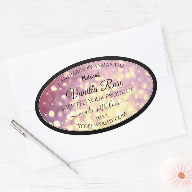 Adesivo Oval Rótulo do Produto Sparkle Dourado Roxo Shimmerle R (Envelope)