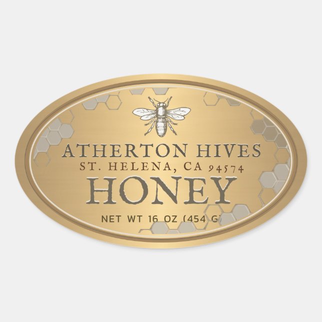 Adesivo Oval Rótulo Metálico Dourado de Mel Heráldico Oval (Frente)