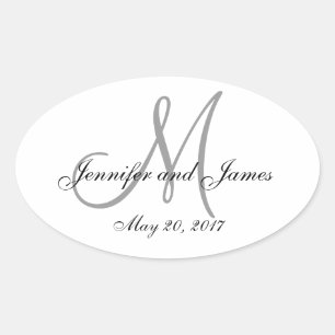 Adesivo Oval Rótulo Oval do Monograma Branco da cinza