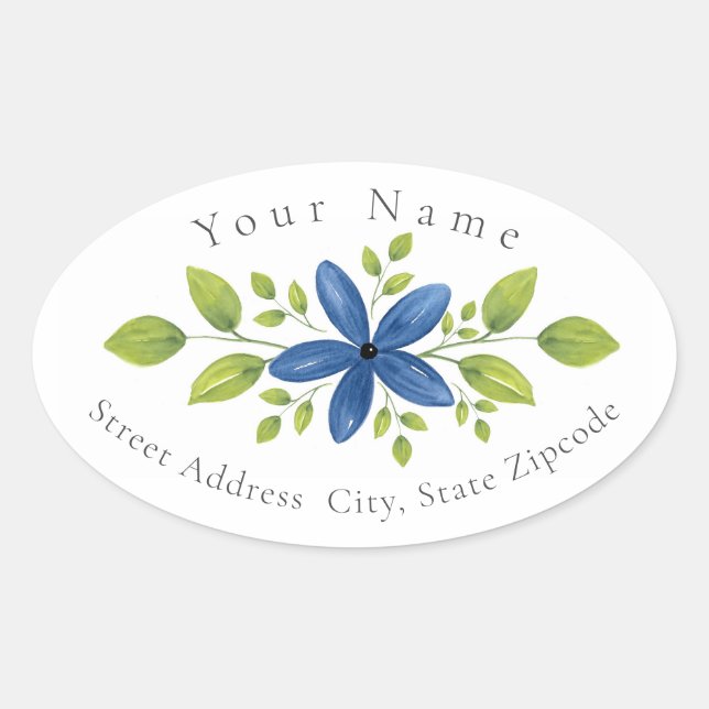 Adesivo Oval Rótulo Troca Floral 2 Indigo Watercolor (Frente)