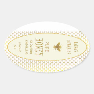Adesivo Oval Rótulo Vintage Oval Rainha Abelha Apiário