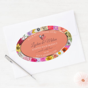 Adesivo Oval Rótulos Coloridos de Produtos de Salmão Floral c