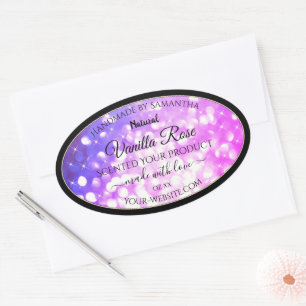 Adesivo Oval Rótulos de produto de brilho roxo, cor-de-rosa, lu