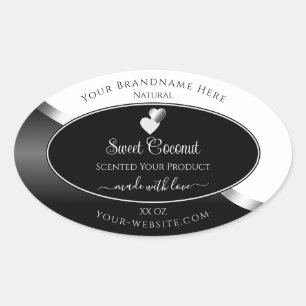 Adesivo Oval Rótulos de produto do Black and White Wavy Silver