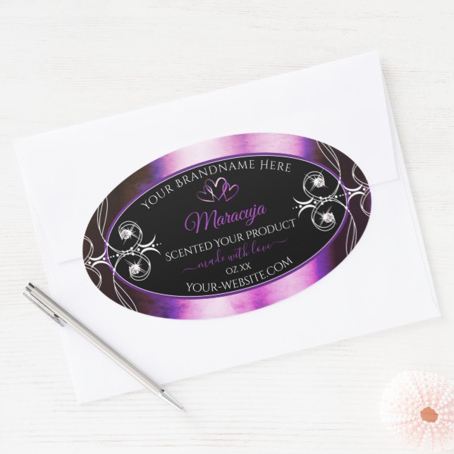 Adesivo Oval Rótulos de Produto Preto Roxo Nobres (Envelope)