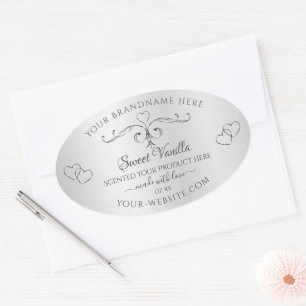 Adesivo Oval Rótulos do produto Vintage Silver Corações do Orna