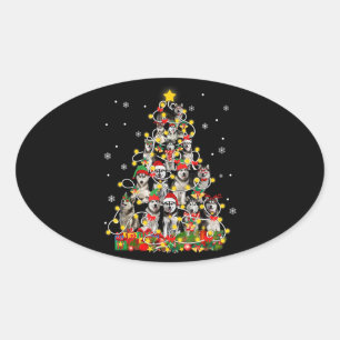 Adesivo Oval Rouco Frio Siberian Husky Santa Hat
