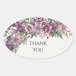 Adesivo Oval Roxo Lilás Floral Casamento Agradecimento