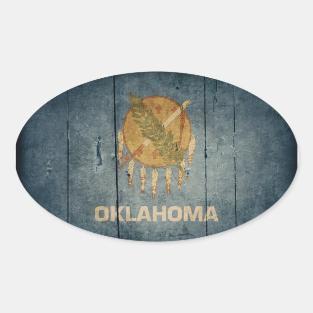 Adesivo Oval Rugged Wood Oklahoma Flag (Frente)