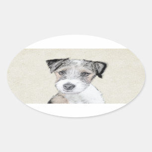 Adesivo Oval Russell Terrier Rough Painting - Arte Original de