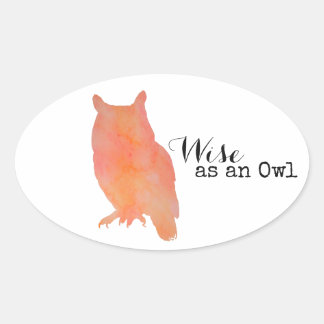 Adesivo Oval Sábio como uma Aquarela Tipográfica de Coruja