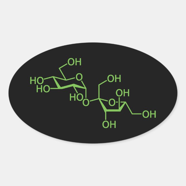 Adesivo Oval Sacarose Açúcar Molécula Diagrama Químico (Frente)