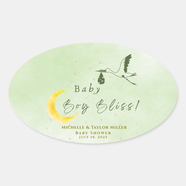 Adesivo Oval Sage Green Starlit Baby Boy Bliss Special Delivery (Frente)