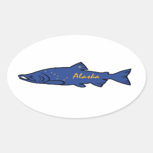 Adesivo Oval Salmões de Alaska dos peixes