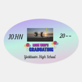 Adesivo Oval Salto para o Formando de alegria Azul rosa púrpura