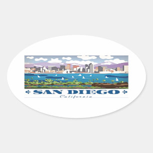Adesivo Oval San Diego Skyline
