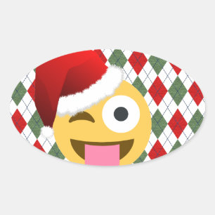 Adesivo Oval santa claus piscar os olhos emoji