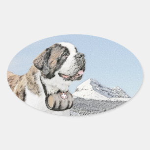 Adesivo Oval Santo Bernard Painting - Arte Cachorra Original