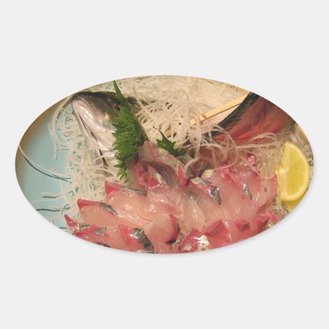 Adesivo Oval Sashimi 刺 身... Comida japonesa (Frente)