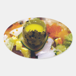 Adesivo Oval Sashimi Salmon Tuna Fish Caviar Japonês