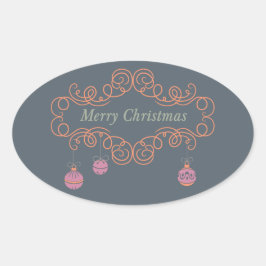 Adesivo Oval Scrolls and Ornamens Feliz Vinhetas de Natal