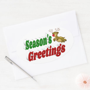 Adesivo Oval Seasons saúda Reindee tipografia de Natal