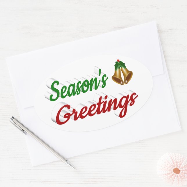 Adesivo Oval Seasons Saudações Belga Escrito verde de Natal (Envelope)
