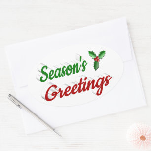 Adesivo Oval Seasons Saudações Holly Natal - Escrito verde